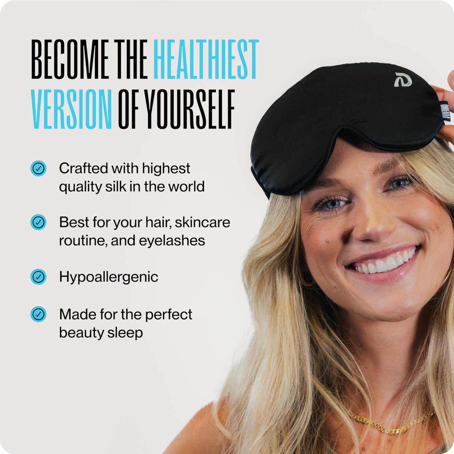 Dream Recovery The Luxe Mask - 3D Performance Silk Sleep Mask for Side Sleepers - 100% Light Blocking, Adjustable Eye Cover for Sleeping