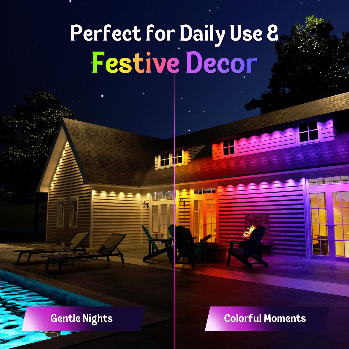 HUTAKUZE 50FT Permanent Outdoor Lights, 30 RGB LED, IP67 Waterproof, APP/Remote Control, Music Sync, Multicolor, Model C5109