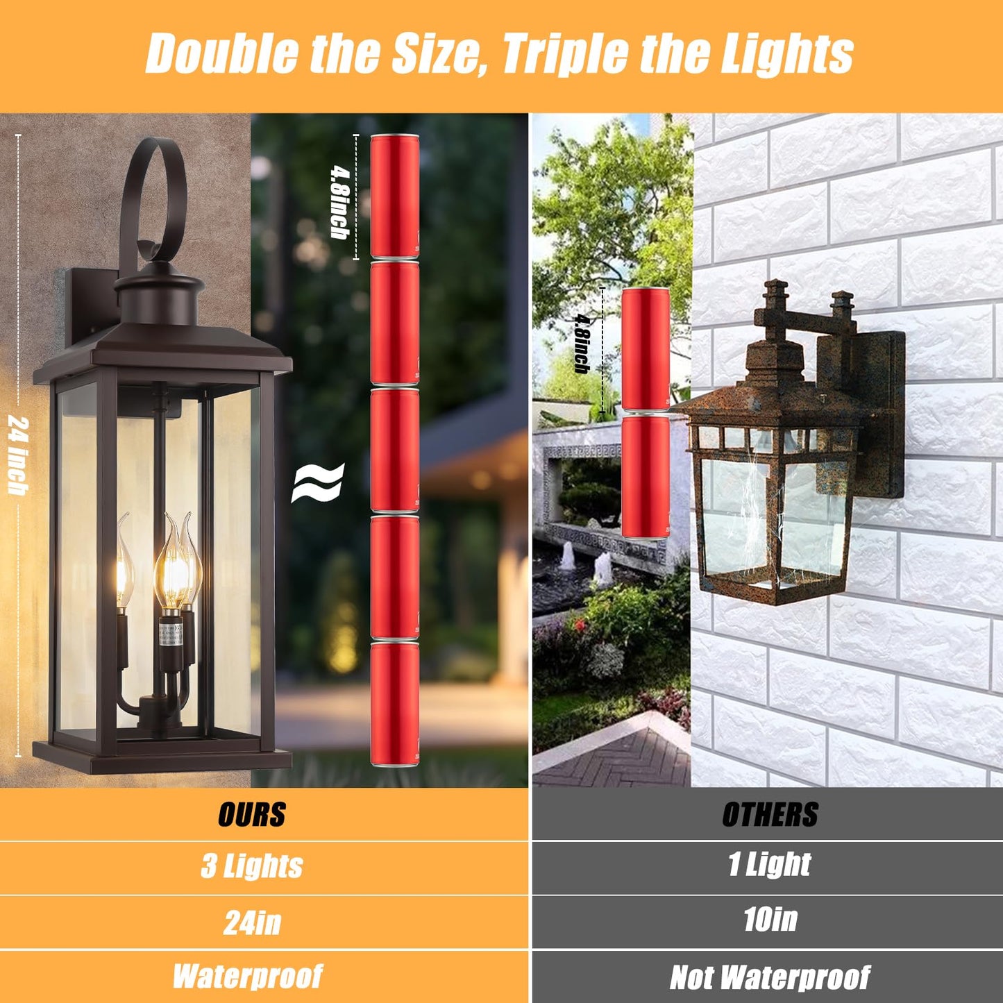 Siafavoi 3-Light Large Outdoor Wall Light 2-Pack  24 Bronze Modern Extra Exterior Lighting Fixture  Waterproof Porch Sconce Wall Mount  Outside Lamp For Front Door Farmhouse
