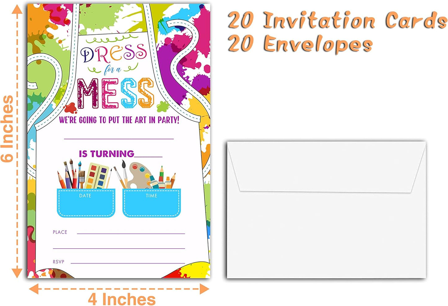 Art Birthday Party Invitations, 20-Count Painting Birthday Party Invites With Envelopes-HBYQK-B57