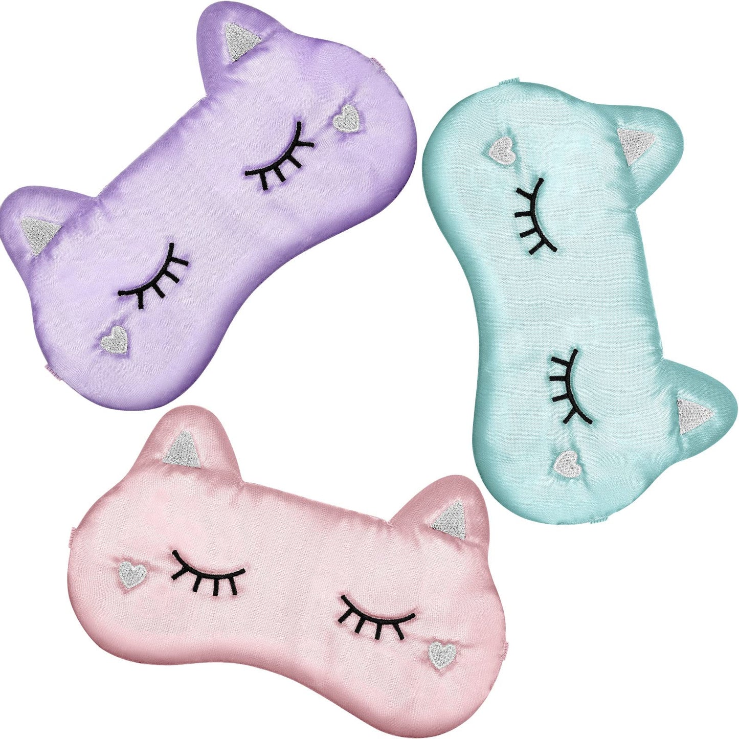 Haysandy 3 Pieces Sleep Mask for Kids Girls Cute Cat Sleeping Eye Cover Soft Mask Comfortable Funny Animal Night Eye Blindfold Cover for Kids Girls Women Home Travel(Silk Cat)