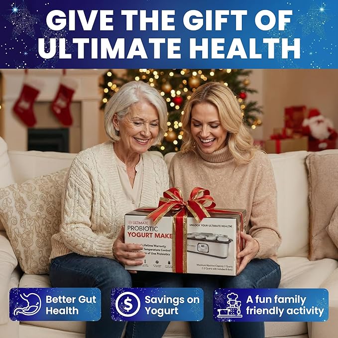 Ultimate Probiotic Yogurt Maker w/Adjustable Temperature & Time Control - Make Trillions of Live Probiotics - Best 2025 Men & Womens Christmas Gifts for Family & Friends - ULTIMATE LIFETIME WARRANTY