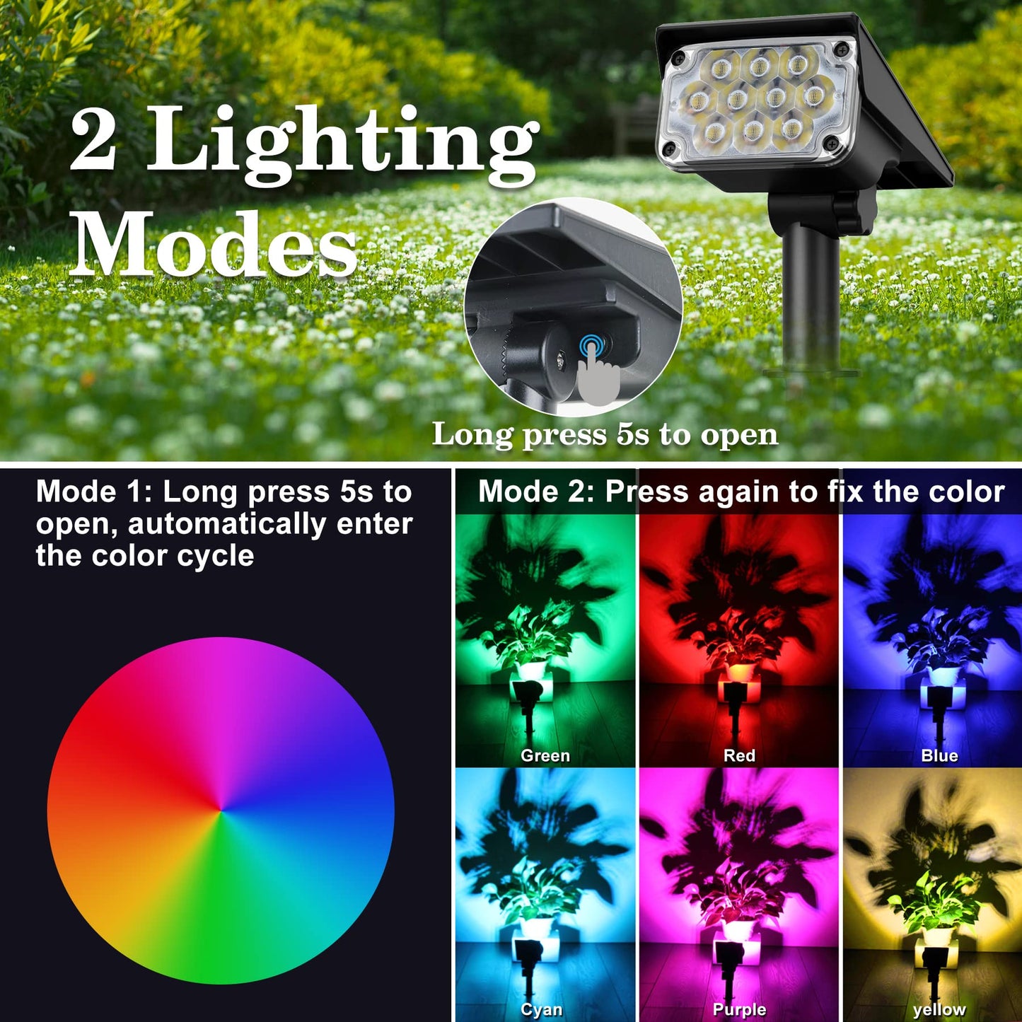 CREPOW Solar Spot Lights Outdoor, IP65 Waterproof, RGB Color Changing, 10 LEDs, 4 Pack, Model TS-G2202