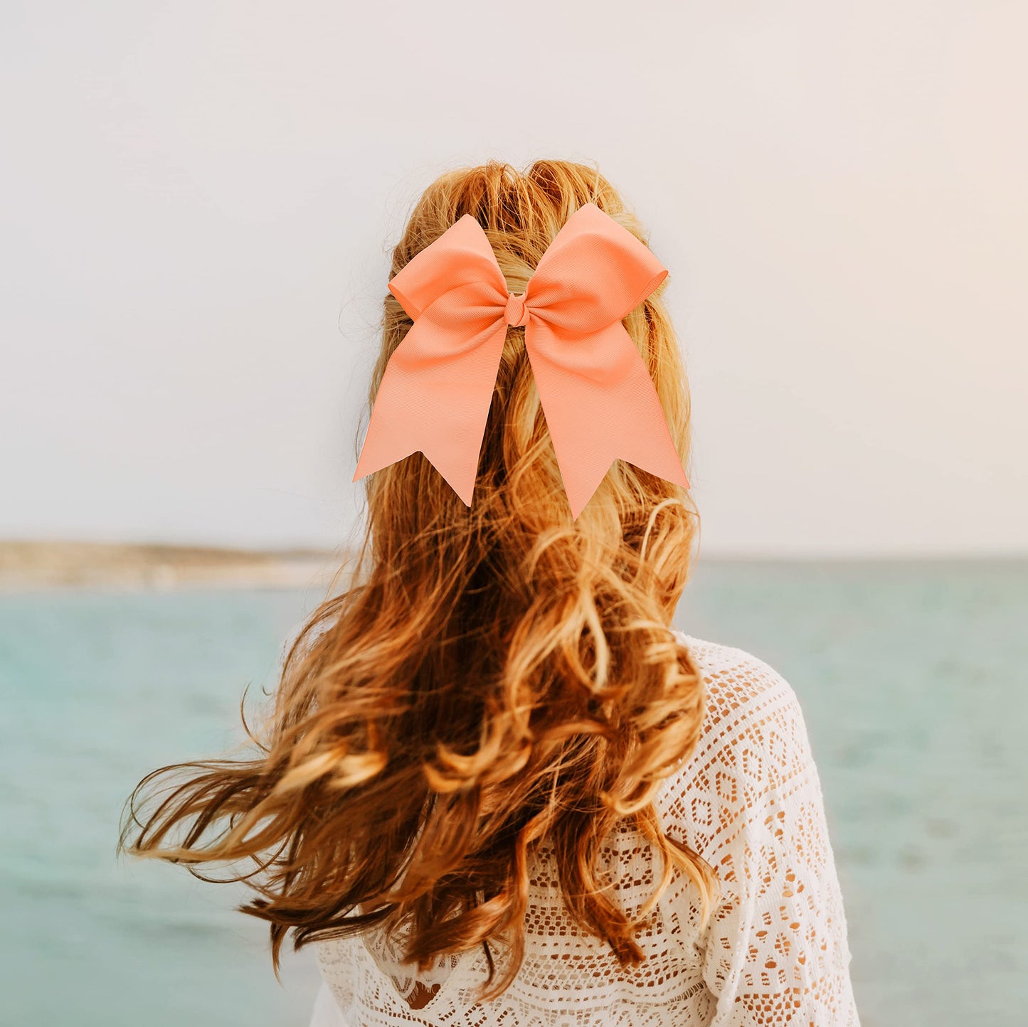 Light Peach Jumbo Bow Clip with Tails for Girls