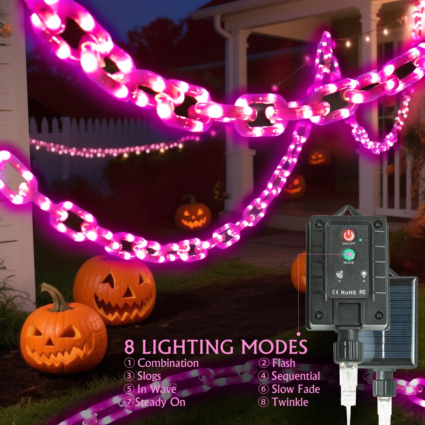 NWLIGHT Halloween Decoration Solar Light String, 200 LED, 13FT, IP44 Waterproof, Purple, 8 Lighting Modes