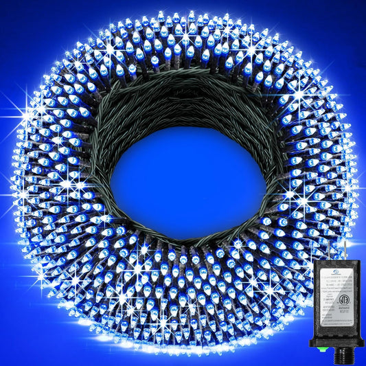 750 Led 240Ft Christmas String Lights Outdoor  12 Pro Modes And Timer Memory & Brightness  Plug In Waterproof Dark Green Wire Twinkle Light For For Xmas Yard Tree Wedding Party Decor (Blue)