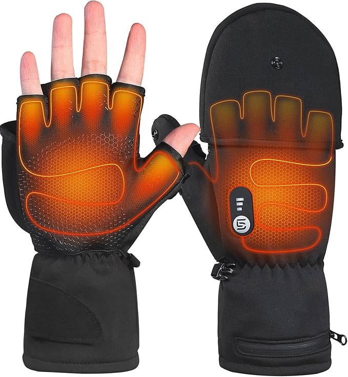 Heated Gloves for Men Women Rechargeable with 7.4V 3000mAh Battery Waterproof Fingless Heated Mittens for Winter Work Typi...