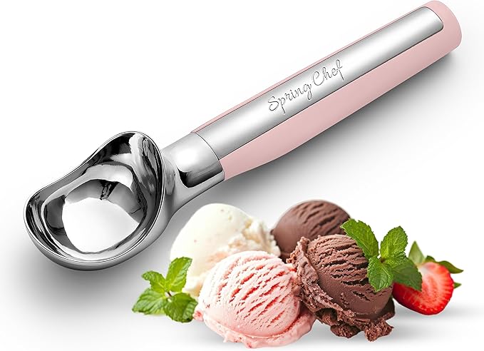 Spring Chef Heavy Duty Metal Ice Cream Scoop - Dishwasher Safe Ice Cream Scooper, Commercial Icecream Scoop Spade, Professional Kitchen Tool for Gelato, Melon, Sundae, Cookie Spoon - Pink Lemonade
