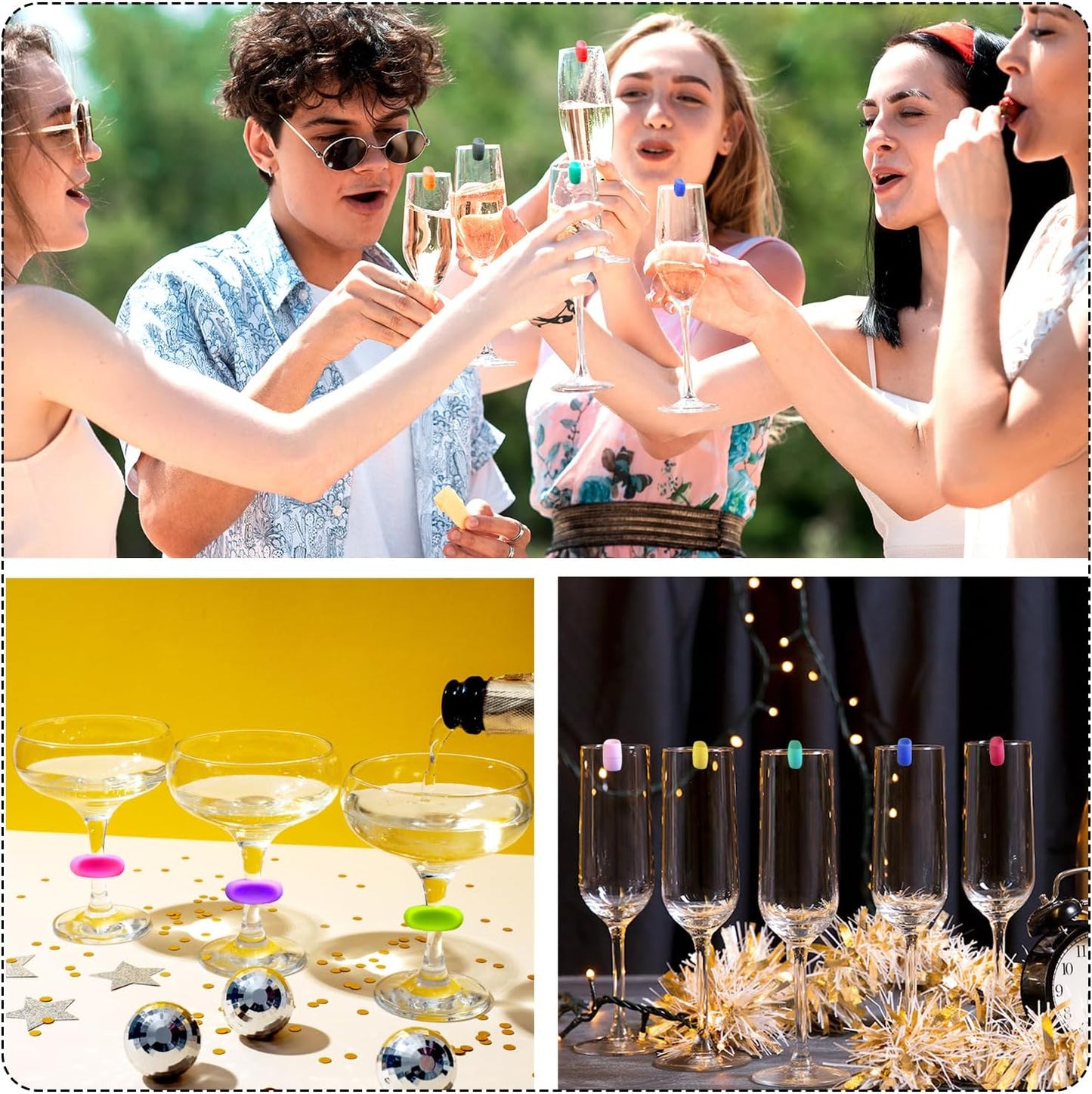 24PCS Wine Glass Markers Charms, Reusable Silicone Drink Tags for Wine Glasses, Champagne, Cocktails & Beer Bottles, Colorful Cup Identifiers for Bar, Party, Wedding, Birthday & Home Entertaining(colorful)