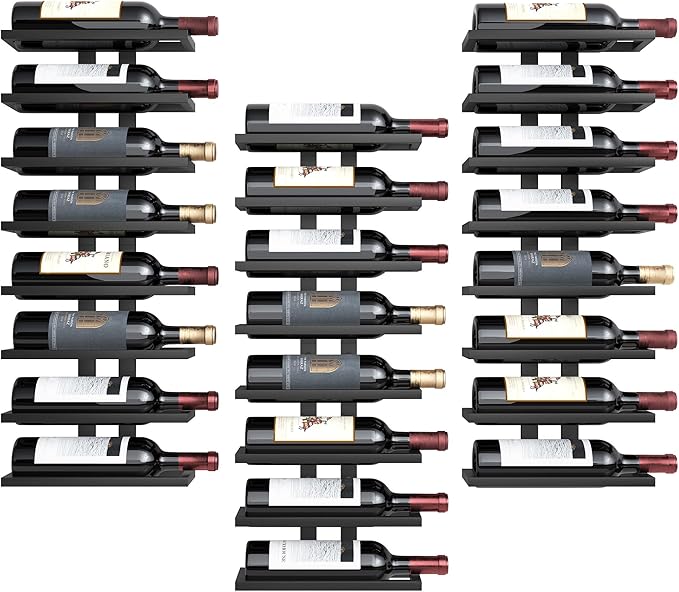 Hoctieon 3-Set 8 Tier Wall Mount Wine Rack (24 Tiers), Wall Racks for Wine Bottles Display and Storage, Hanging Bottle Organizer for Living Room, Dining Room, Wine Cellar, Bar, Black