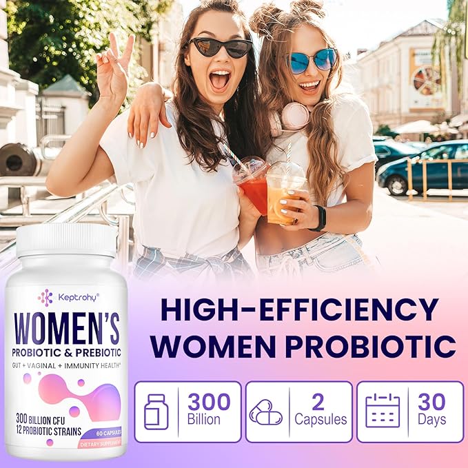 Vaginal Probiotics for Women - 300 Billion CFUs 12 Strains Probiotics with Prebiotic, Organic Cranberry Extract Daily Women's Probiotic for Vaginal, Urinary, Digestive, Gut, Immune Health, 60 Capsules