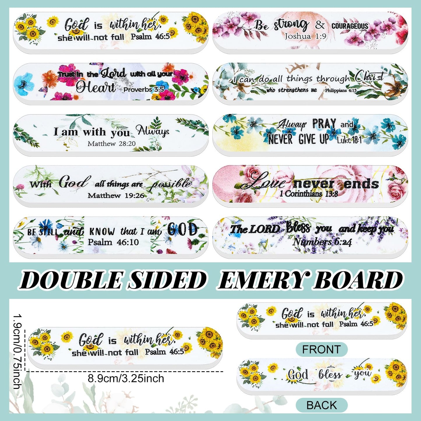 Lanties 50 Pack Christian Gifts for Women Bulk Bible Verse Scripture Nail Files Mini Floral Emery Boards Christian Religious Par