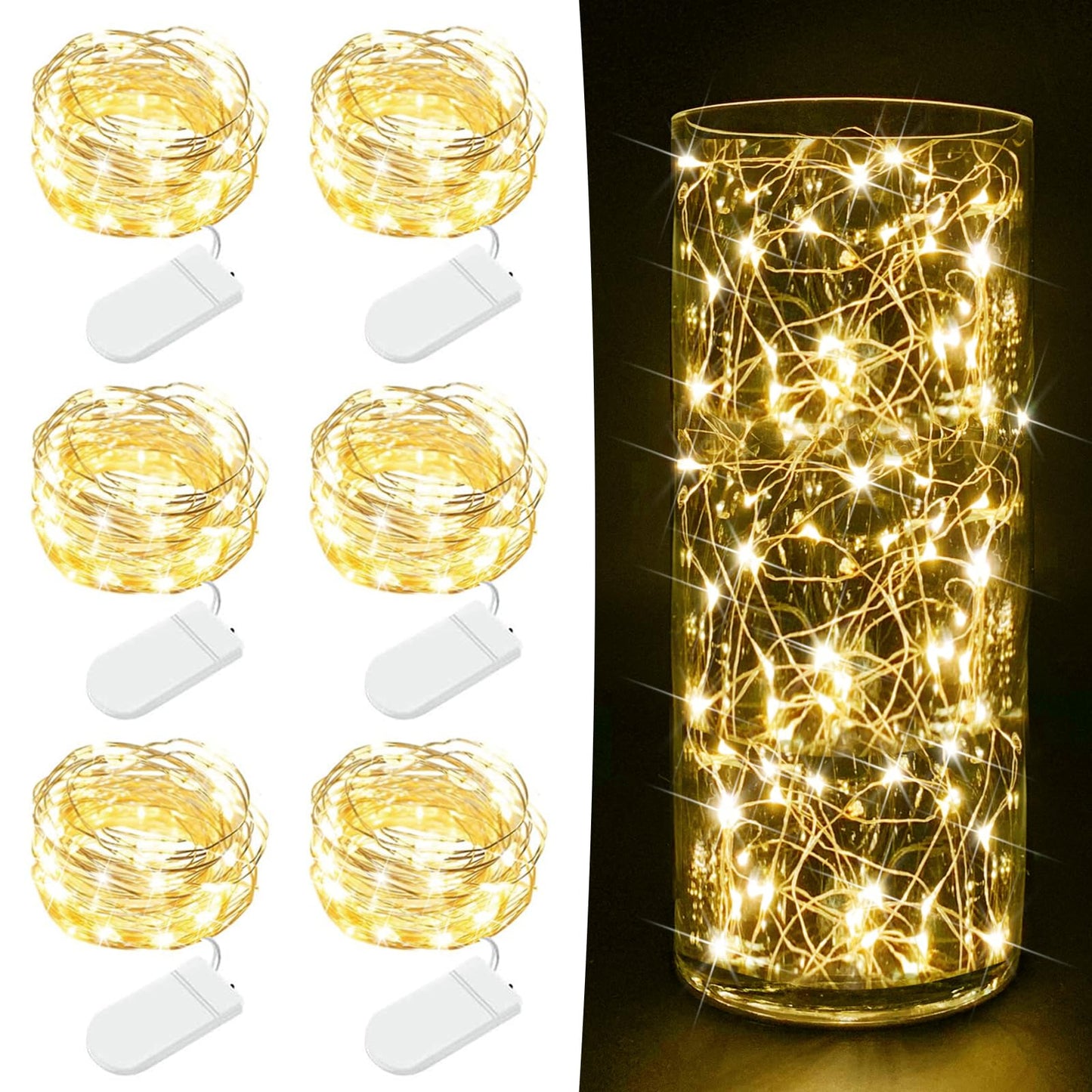 Aozope 6 Pack Fairy Lights - 7Ft 20 Led Warm White Copper Wire String Lights For Diy Crafts, Weddings, And Decor
