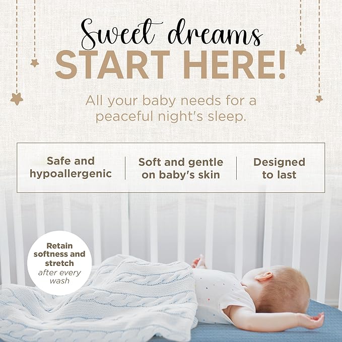 Bassinet Fitted Sheets - Compatible with Ingenuity Foldaway Rocking & Lullanight Soothing | 100% Organic Jersey Cotton - Light Blue + Dark Blue | 32x19 (2 Pack)