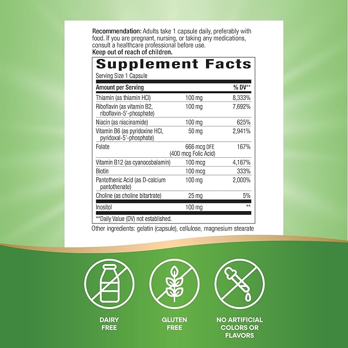 Nature's Way B-100 Complex, Supports Cellular Energy and Nerve- Health*, 8 B-Vitamins, 60 Capsules (Packaging May Vary)