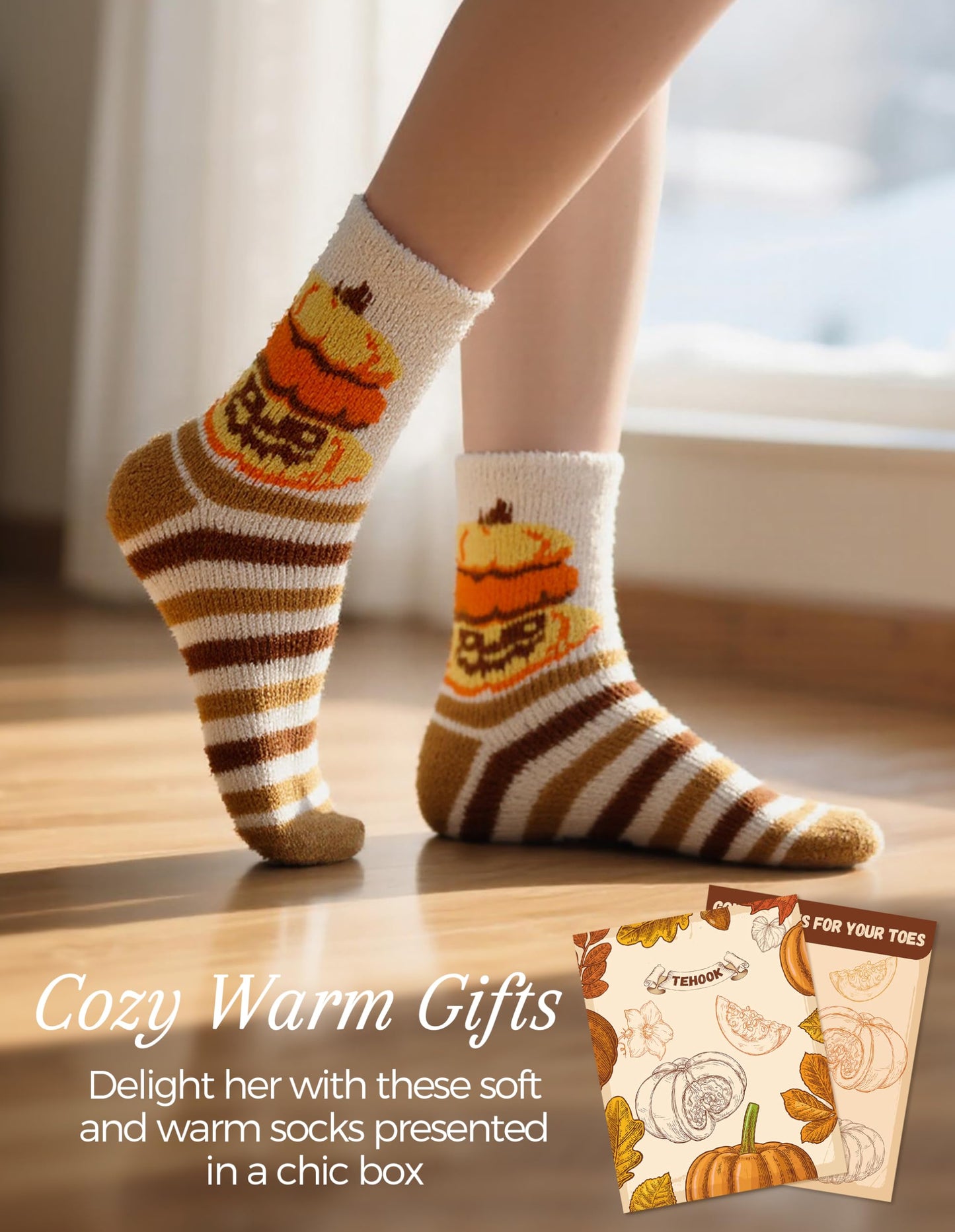 TEHOOK 4X Thicker & 2X Softer Fuzzy Socks - Cozy Warm Fluffy Fall Socks - Halloween Gifts, Size 6-12