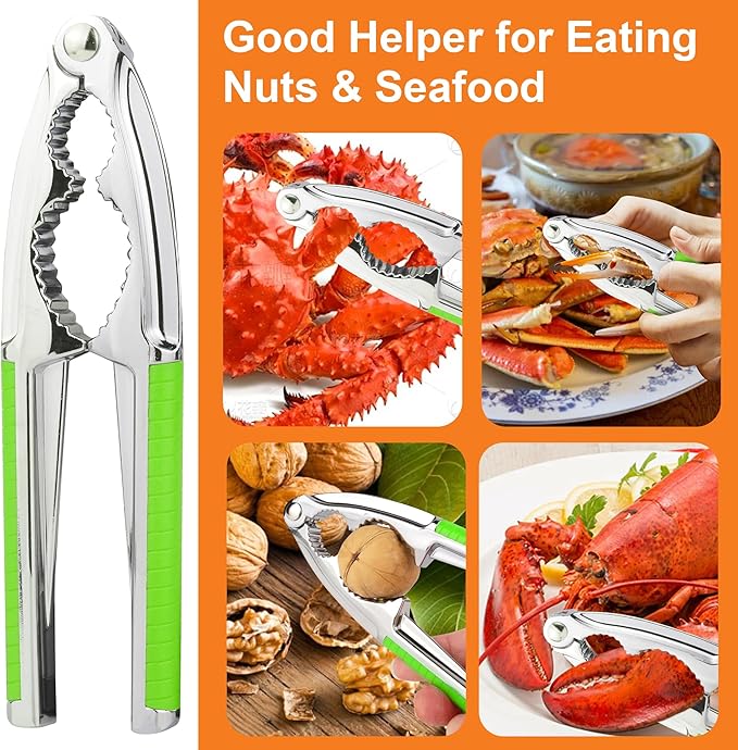 Crab Crackers and Tools, 3 Pcs Crab Crackers with Non-slip Handle, Lobster Crackers and Tools, Seafood Tools Set, Nut Cracker Set, Home Restaurant Kitchen Tools, Green