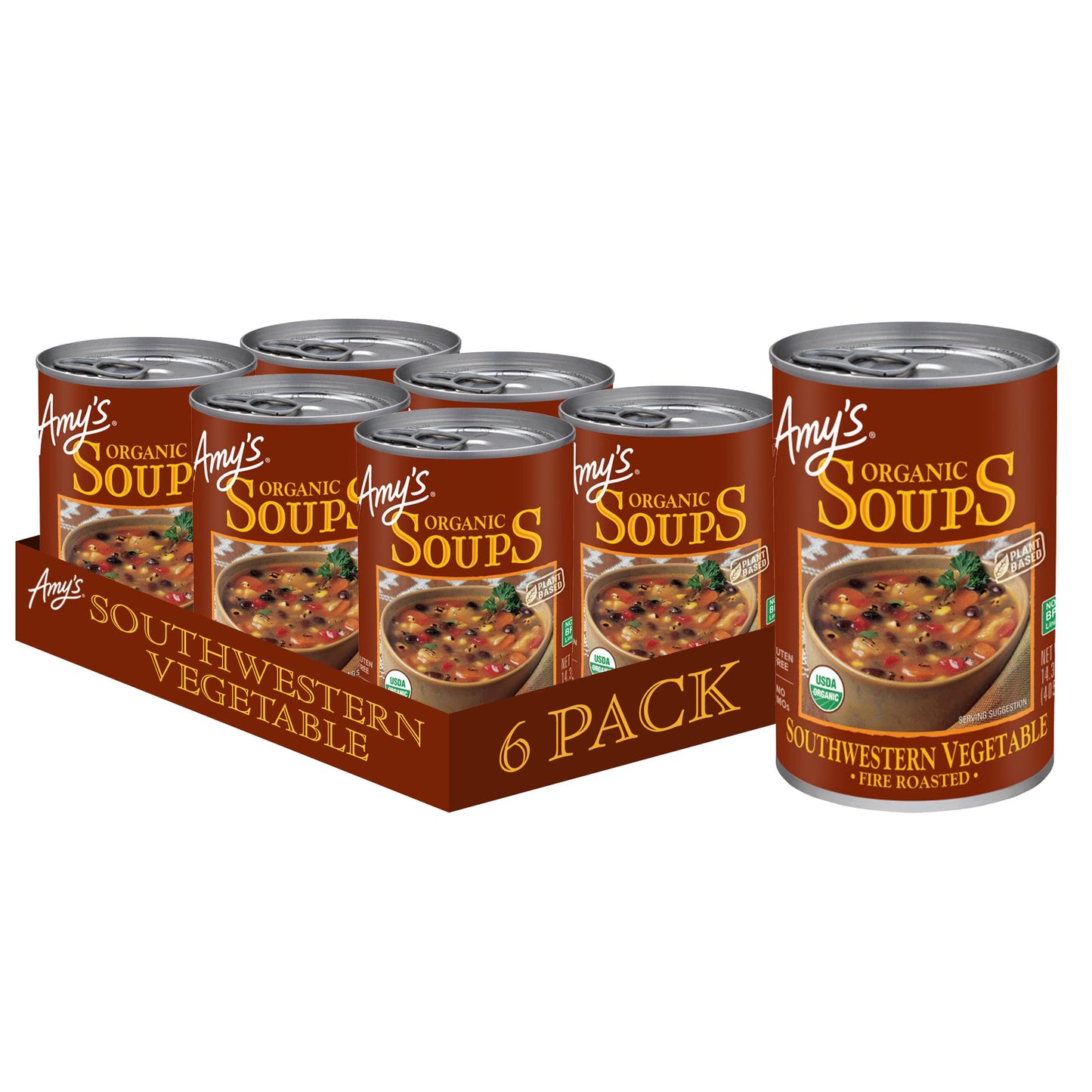 Amys Soup, Vegan Fire Roasted Southwestern Vegetable Soup With Organic Black Beans, Gluten Free, Canned, 14.3 Oz (6 Pack)