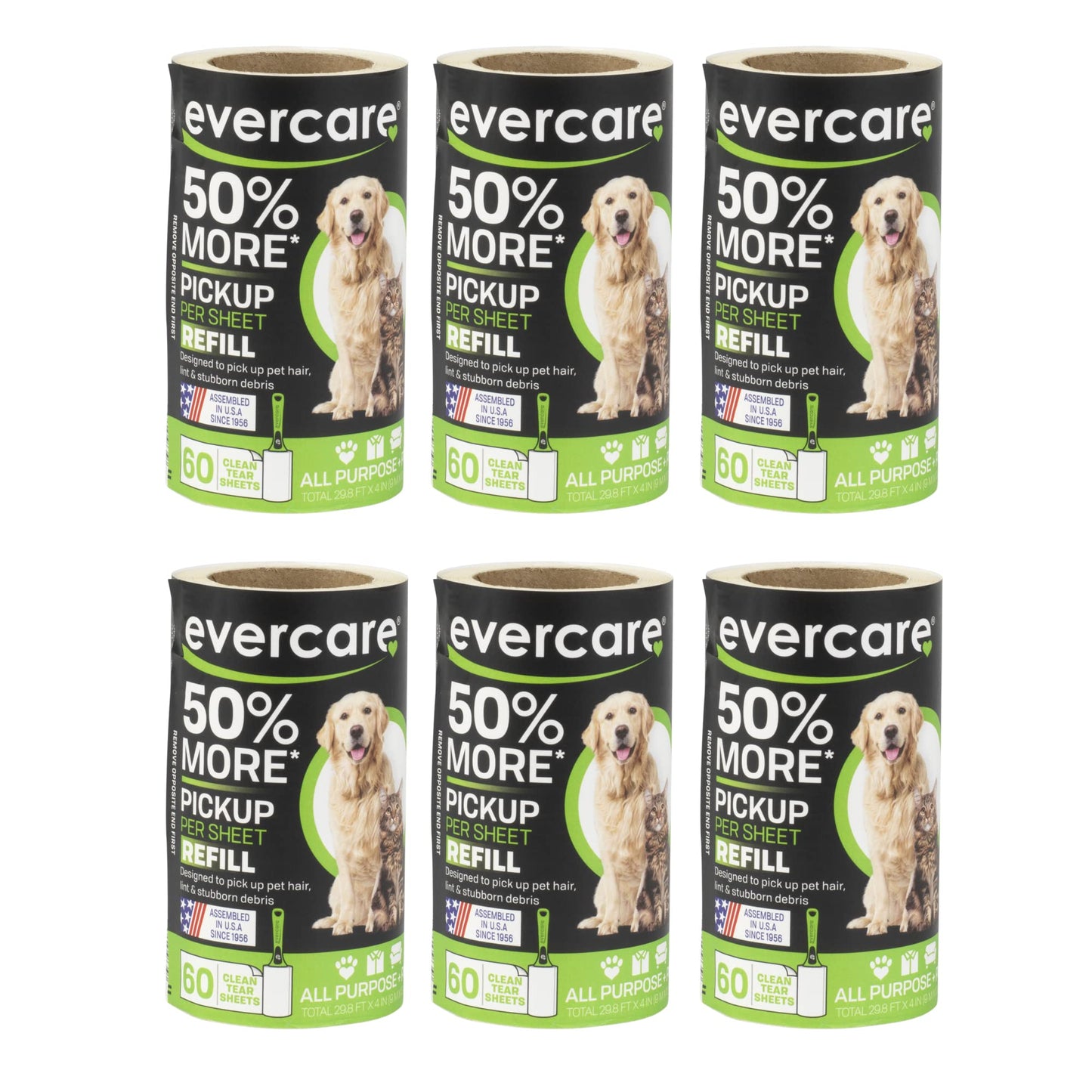 Evercare Pet, Lint Roller Refill, 60 Sheet Roll (6 Packs)