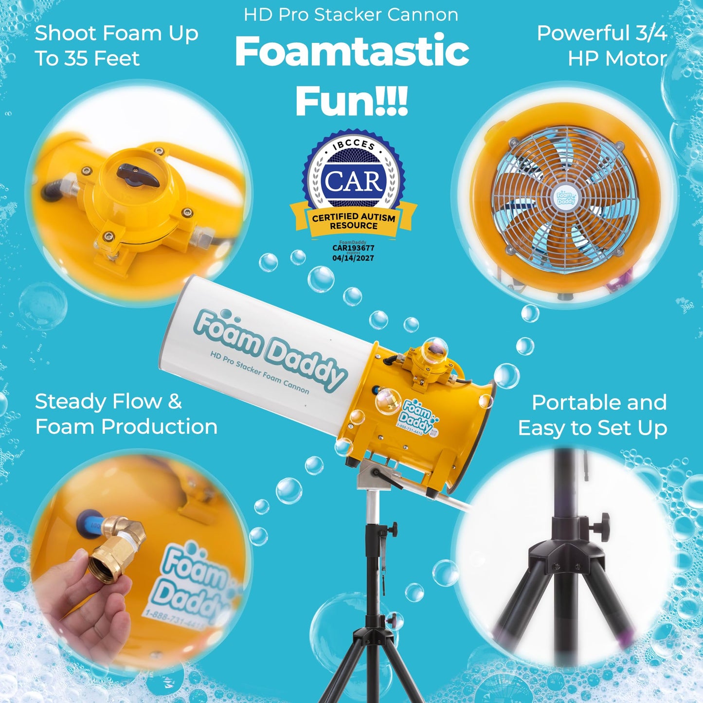 Foam Daddy HD Pro Stacker Foam Cannon - High-Output Metal Machine, Covers 30x30ft Area, Red, Includes Mount, Pump, Hose, Remote Control