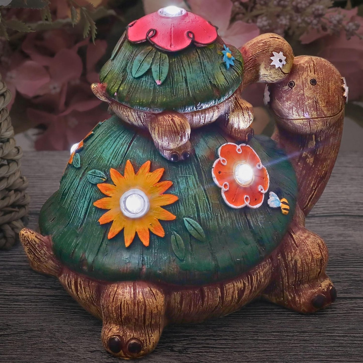 TERESAS COLLECTIONS Turtles Garden Decor, Waterproof Resin Statue, Medium Size, Green, Solar Light