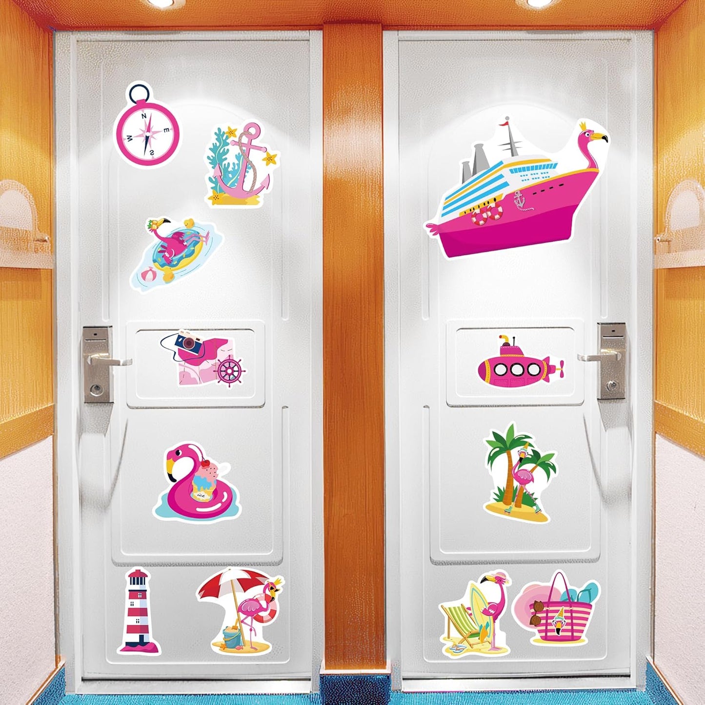 Cruise Door Decorations Magnetic, 12 Pcs Cute Flamingo Tropical Nautical Vacation Cruise Magnets, Fun Cruising Must Haves Magnetic Ship Cabin Door Signs Fridge Decor
