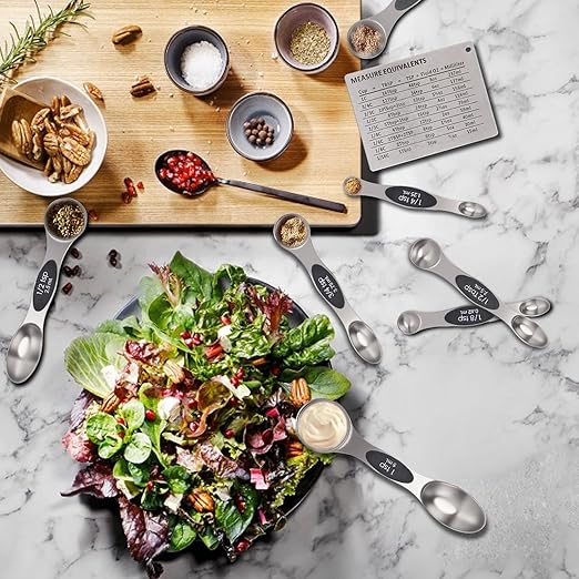 Measuring Cups 17-Piece Stainless Steel Measuring Set, Measuring Cups and Spoons with Leveler, Magnetic Conversion Chart, Black