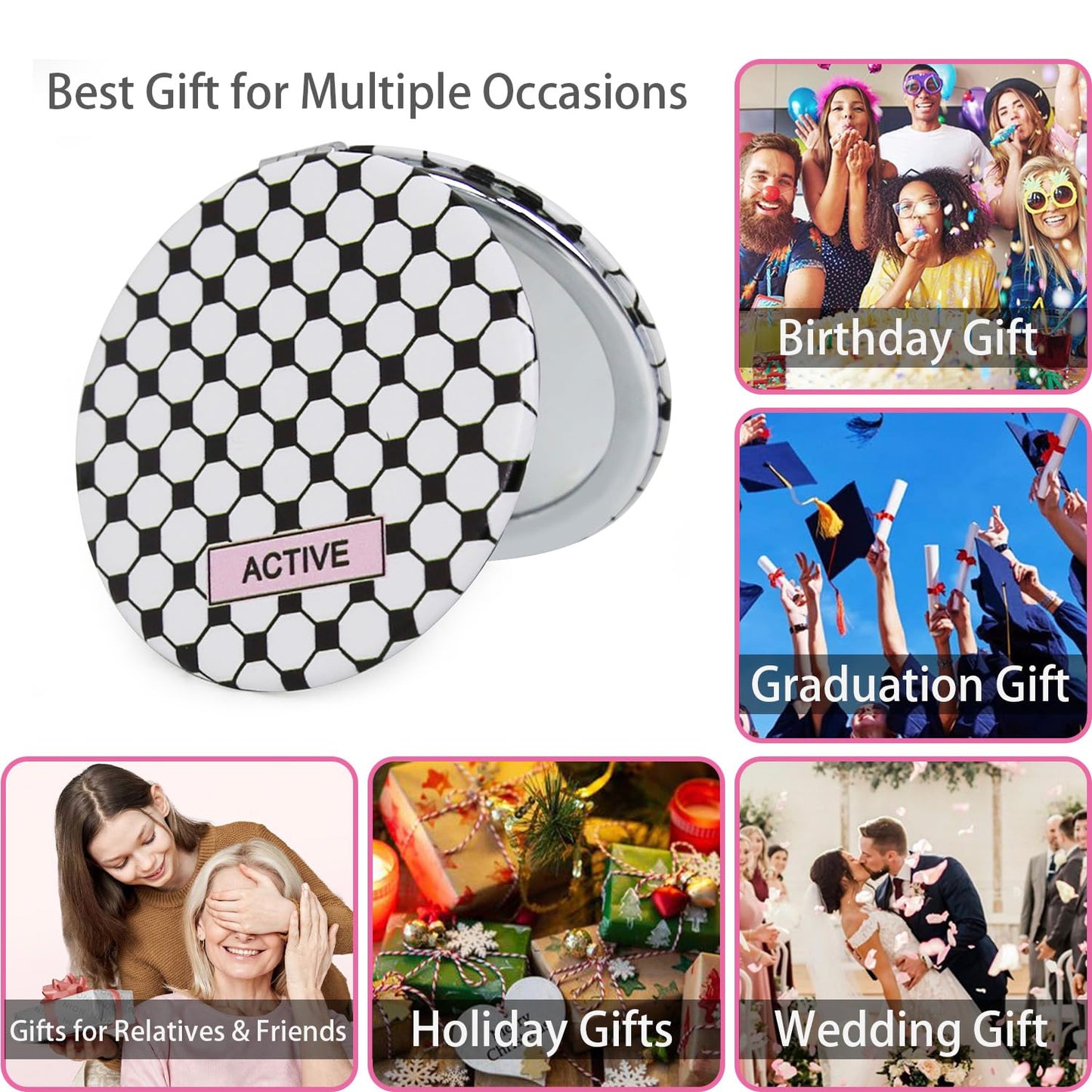 PDOZV Cheap Small Compact Mirror, Round 2.8    Metal Frame PU ClothLines Style Double Sided Mini Magnifying 1X/3X Mirror for Pur
