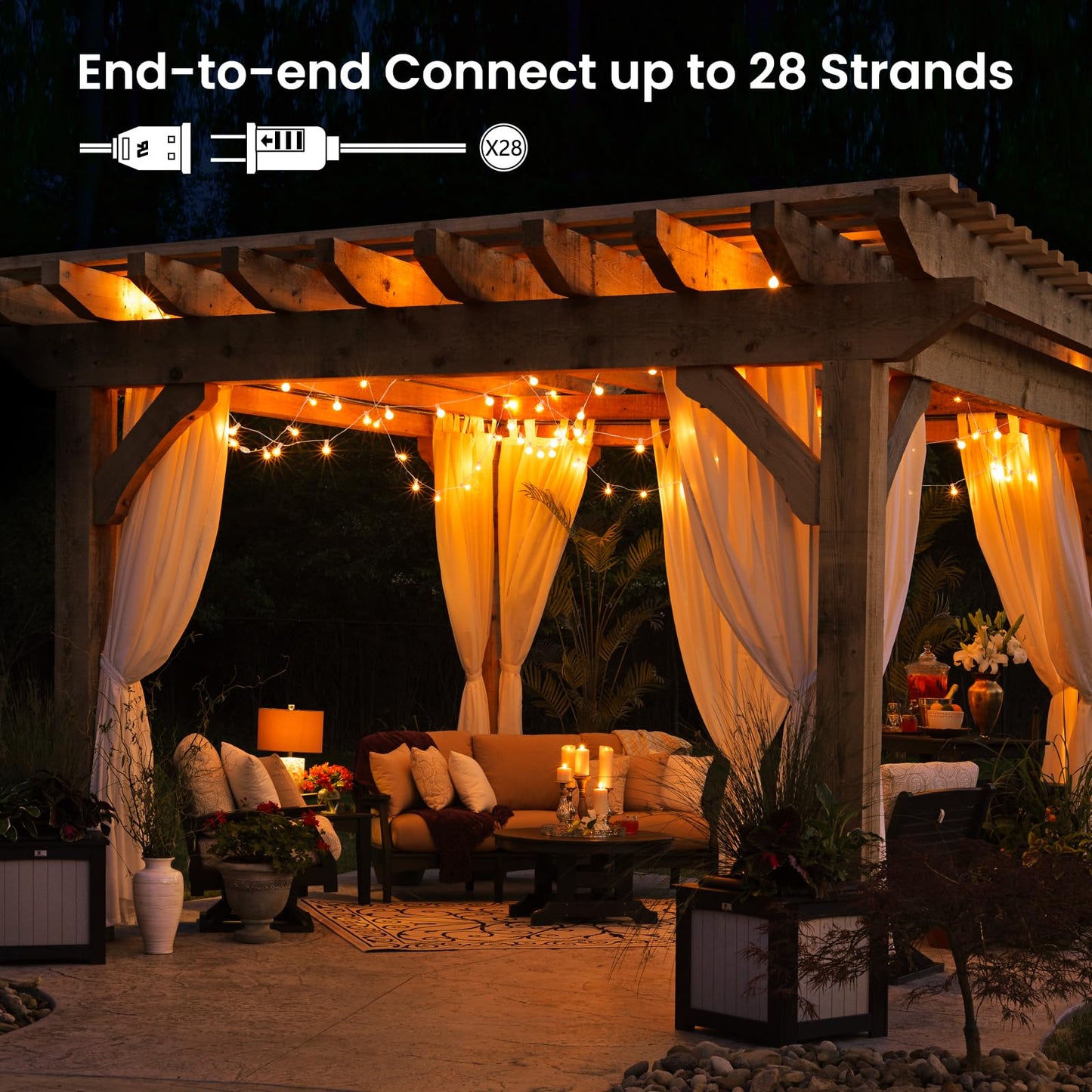 Brightown Outdoor String Lights - 50Ft Waterproof Led Globe Lights With 25 G40 Bulbs, All-Weather Patio Decor, White