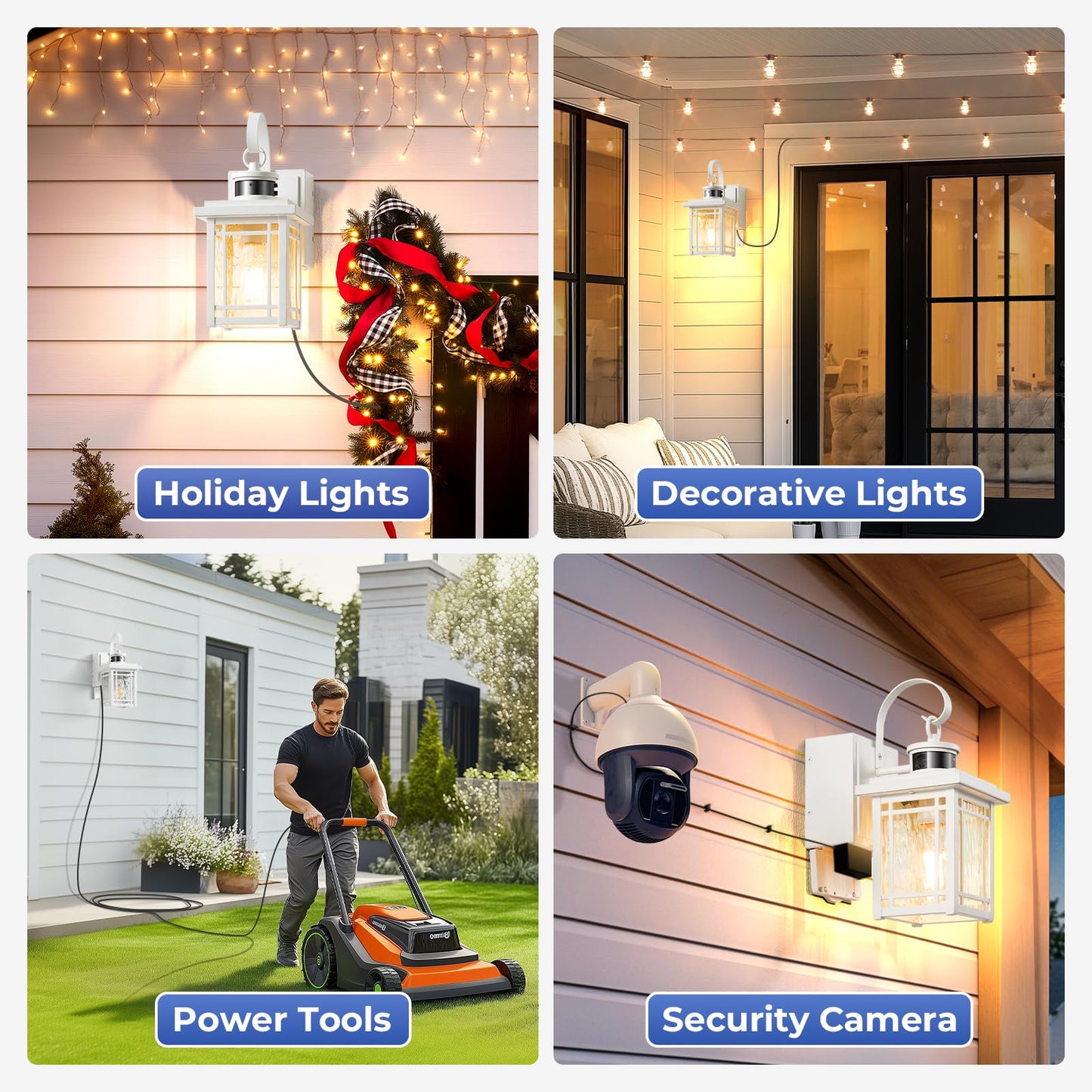 Opaxis Outdoor Porch Light With Gfci Outlet  White Exterior Lighting Fixtures Wall Mount  Motion Sensor Outdoor Wall Sconce  Anti-Rust Coach Lights For Garage  Modern Patio Lantern Lights For House