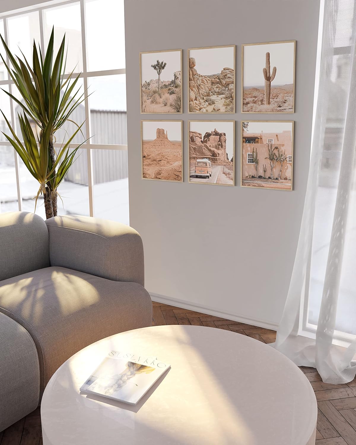 HAUS AND HUES Desert Succulent Wall Art – Set of 6 Botanical Cactus Prints, Cactus and Nature Art Decor, Kitchen Wall Prints (Beige Frame, 11x14)