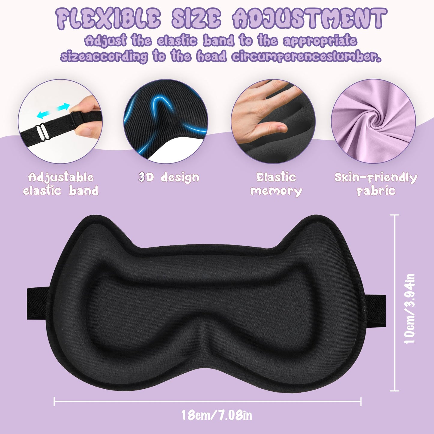 Kids Sleep Mask Eye Mask: 3D Contoured Cup Sleeping Masks, Blindfold with Adjustable Strap, Kids Eye Cover for Boys, Girls, Teens, Pressure-Free with Memory Foam Face Mask for Sleeping (Purple)