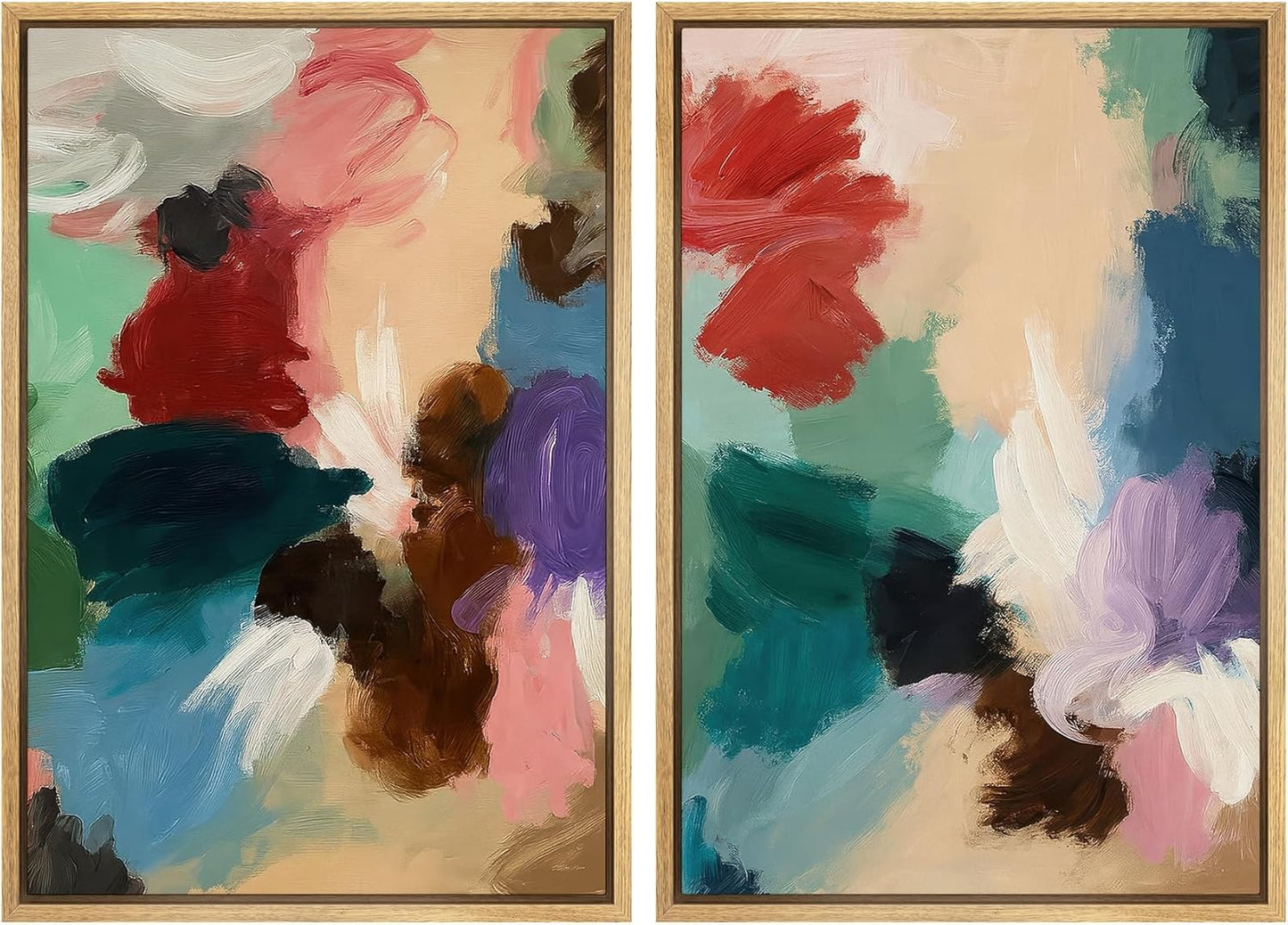 SIGNWIN Framed Wall Art Print Set Colorful Abstract Brushstroke Vibrant Illustrations Modern Art Rustic Relax/Calm Multicolor for Living Room, Bedroom, Office - 16"x24"x2 NATURAL