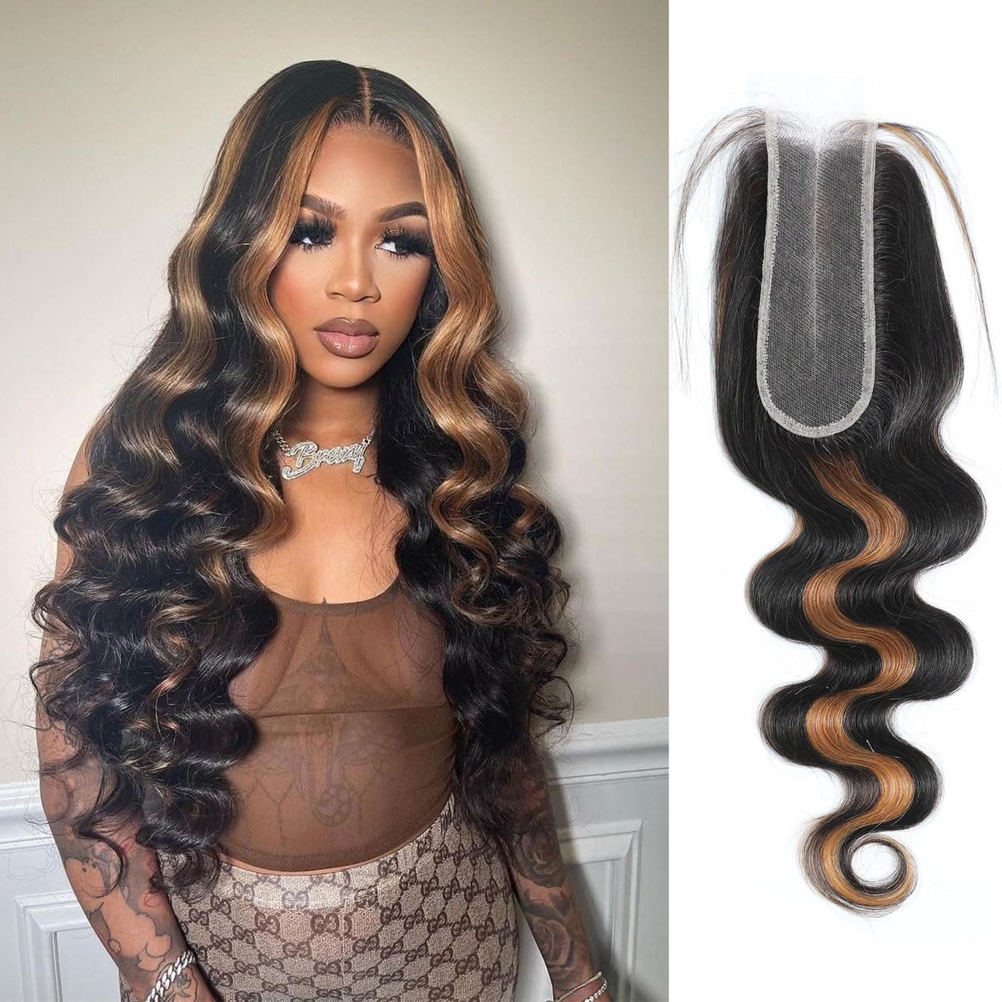 DSEKCAIN 2x6 HD Lace Closure Human Hair Body Wave P1B/30 Highlight Brown Black Color Transparent Lace Closure 2x6 Long Deep Midd