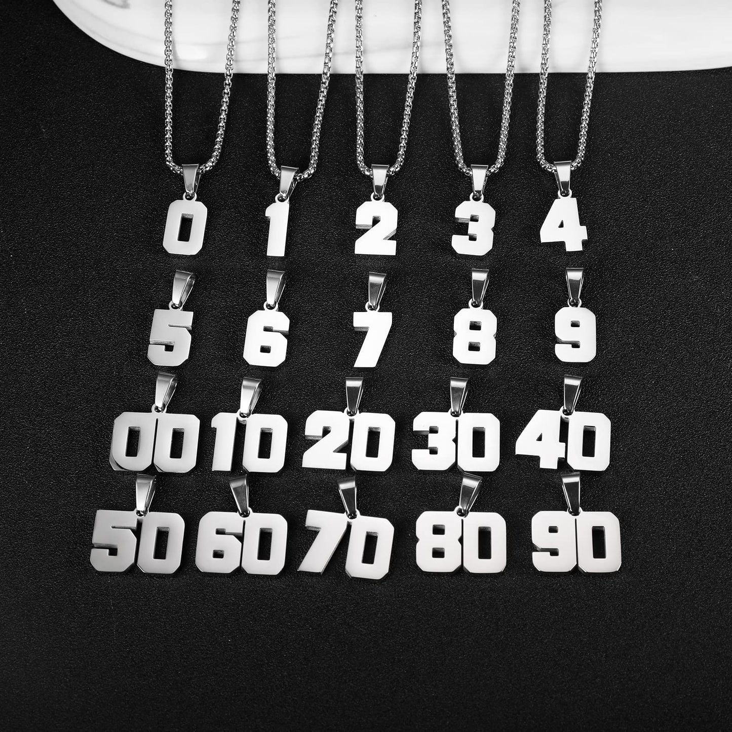 Number Necklaces Personalized Necklaces Silver Initial Number Pendant Stainless Steel Chain Movement Necklaces for Men Women (41