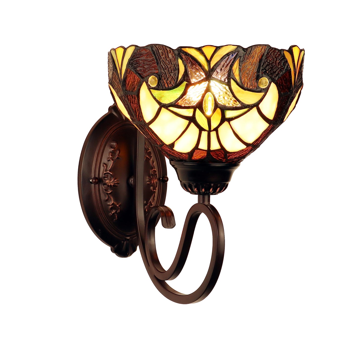 Chloe Lighting Victorian-Style Wall Sconce, 1-Light, Antique Dark Bronze Finish, 8in Shade, Stained Glass, Model CH18780VI08-WS1