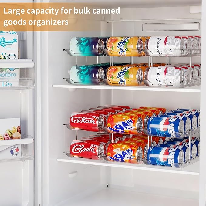 Can Organizer For Pantry Canned Food Goods Organizer For Cabinet Clear Automatic Rolling Can Storage Organizer Pantry Holders Rack, Holds Up to 48 Cans