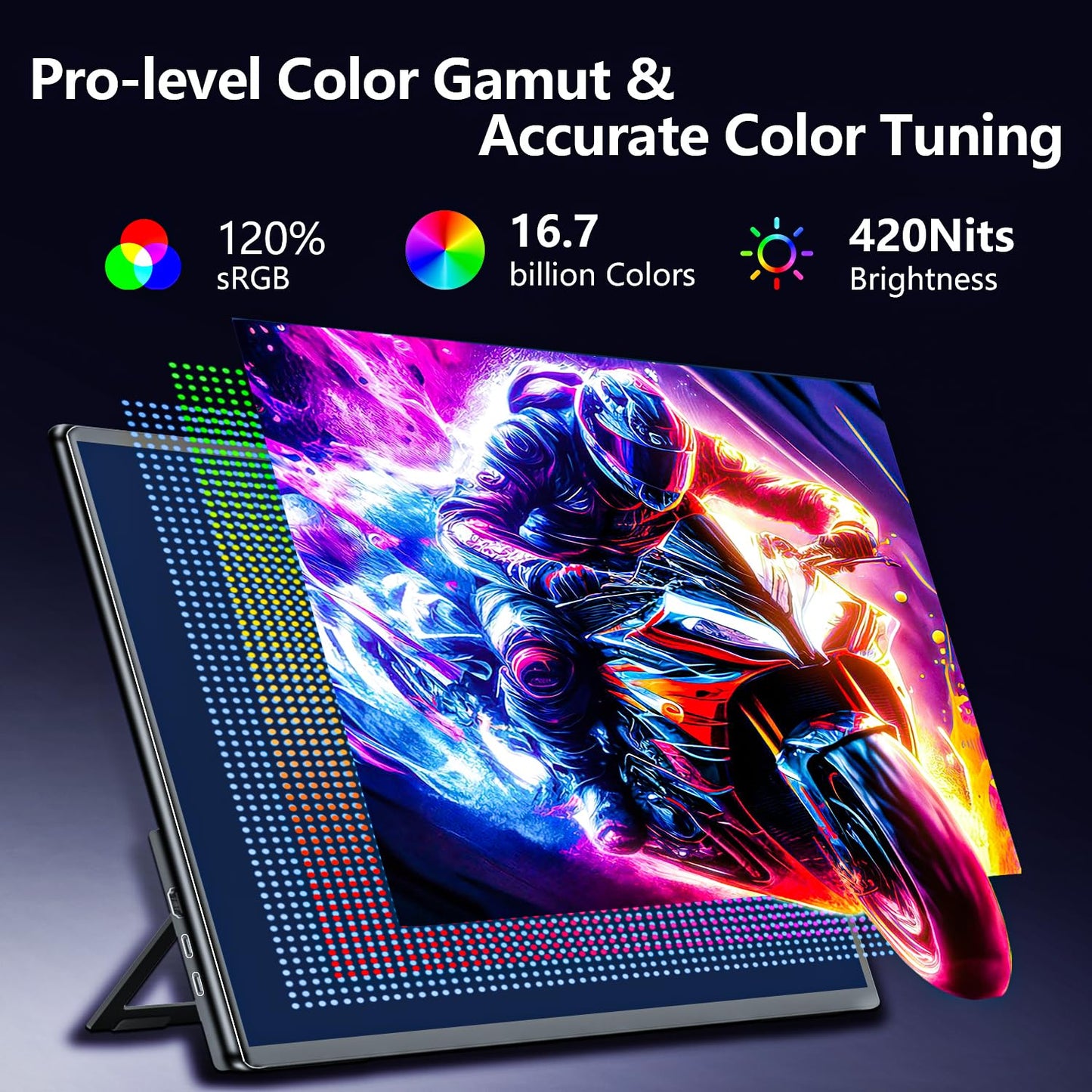 odmenot 4K Large Portable Monitor 24“ Travel Monitor UHD 3840 * 2160 120% sRGB External Second Screen for Desktop Laptop Mini PC MacBook W/Stand VESA HDMI USB-C Gaming Display for PS5/Xbox (OS24-4K)