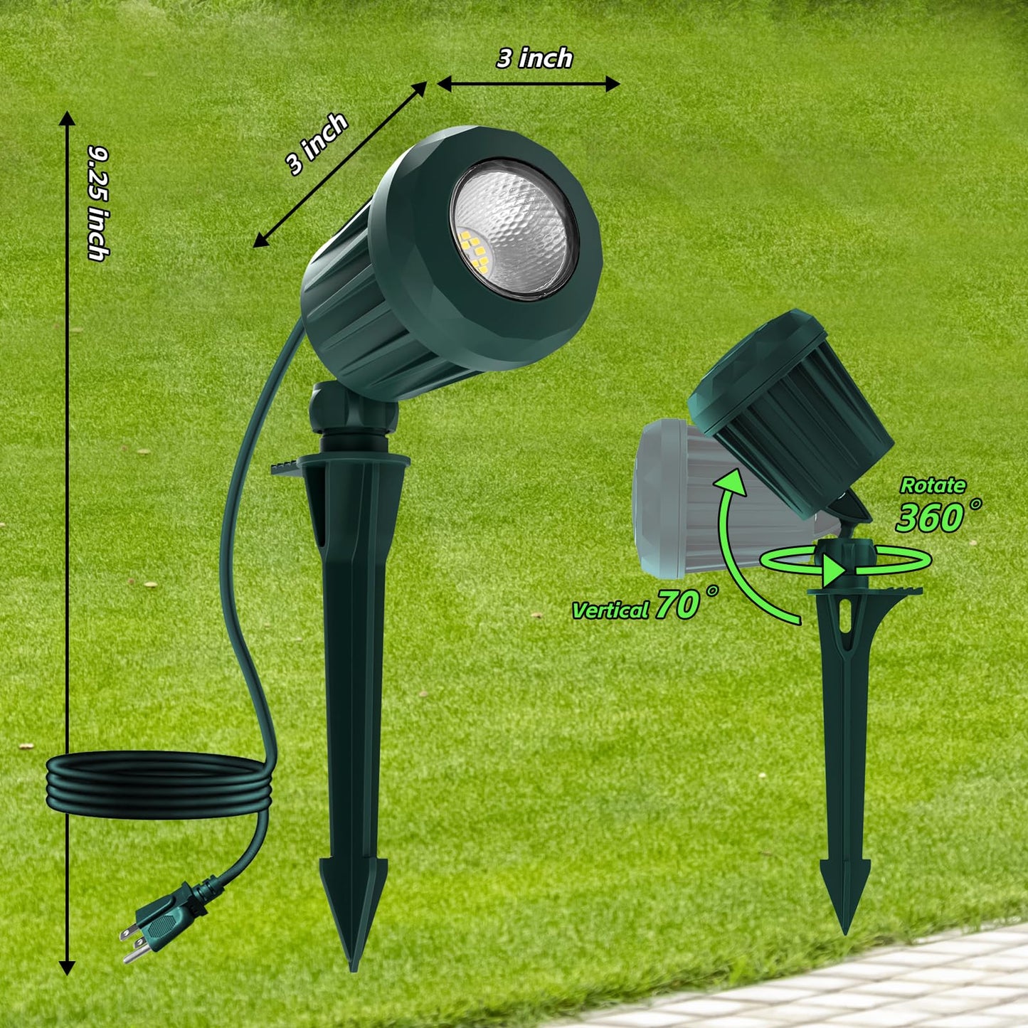Holeva Halloween & Christmas Outdoor Spotlight  6500K Cool White Led Landscape Lighting With 4 Lenses (Rgb Purple)  Ip67 Waterproof  120V Plug-In For Yard  Garden Tree Holiday Decor(2 Pack  Green)