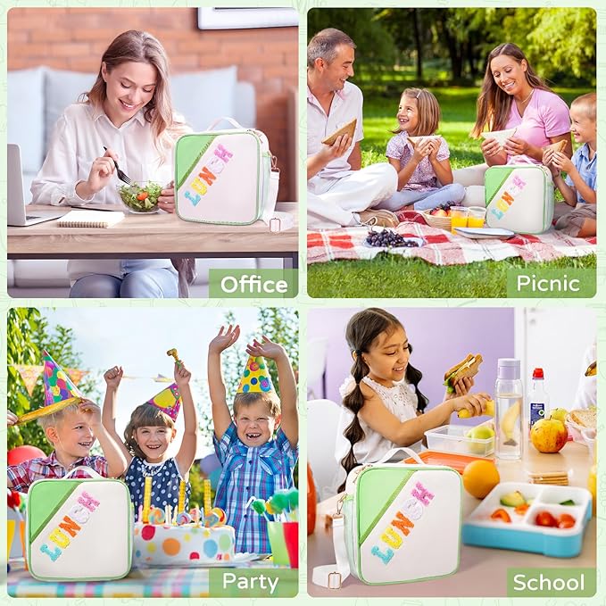 Lunch Bag Kids,Insulated Lunch Bag With Adjustable Shoulder Strap,Reusable Lunch Bag for Kids, Girls,Boys, lunch Bag Women,Preppy Lunch Box for School,Travel, Picnic (green)
