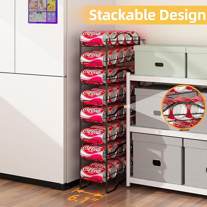 GILLAS 4 Pack Soda Can Organizer Rack for Pantry, Stackable Beverage Soda Can Storage Dispenser Holder for Refrigerator, Cabinet, Black