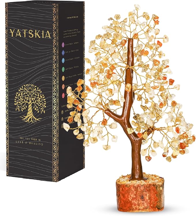 YATSKIA Citrine Healing Crystal - Gemstone Tree, Bonsai Trees, Fake Bonsai, Feng Shui Tree, Crystal Gifts for Women, Arbol De La Abundancia, Crytals and Gemstones, Good Luck Home Decor