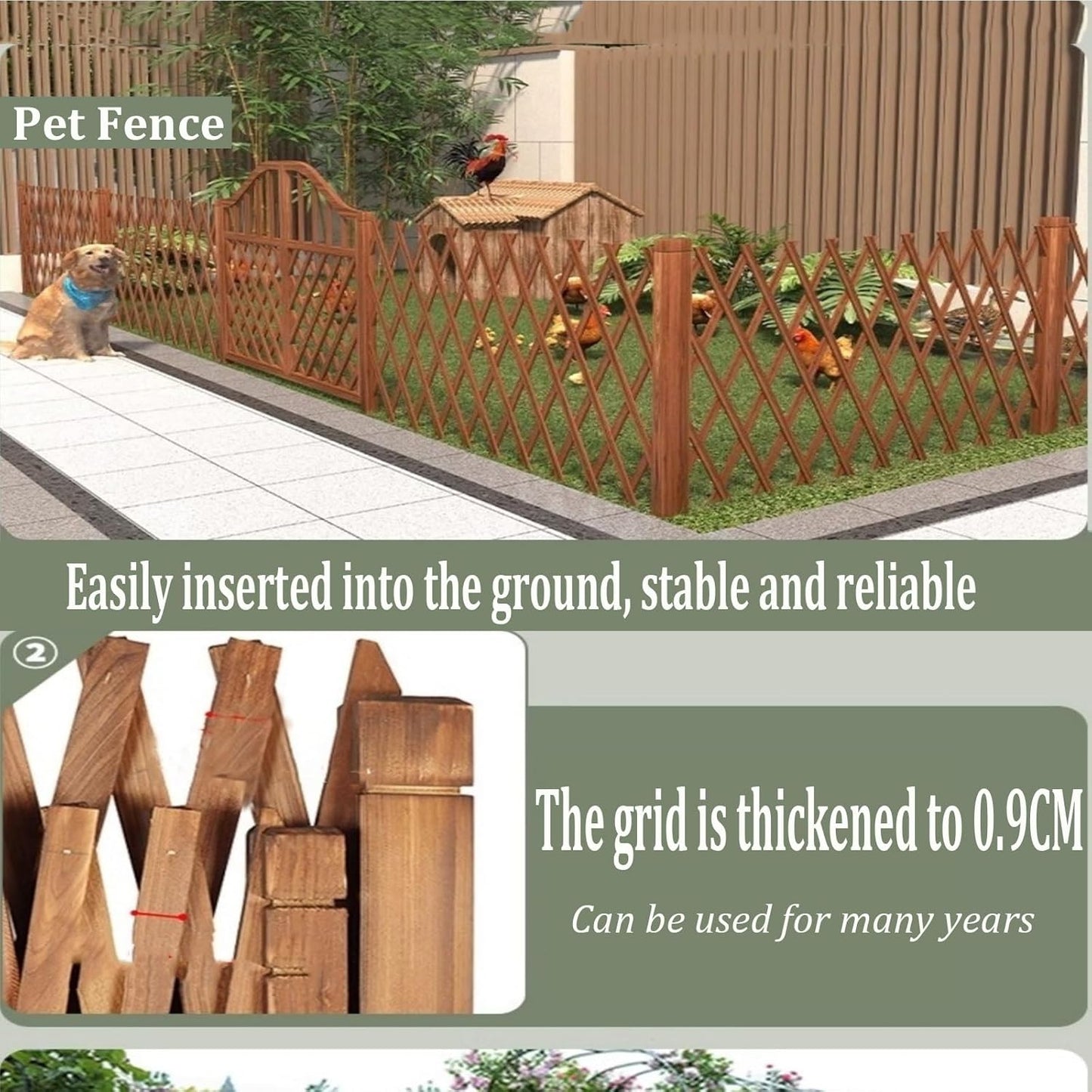 Expandable Wooden Lattice Fence - Retractable Garden Fencing Panel Trellis for Climbing Plants, Freestanding Pet Screen, No-Dig Vertical Rack - Brown, 82.67"x35.4"