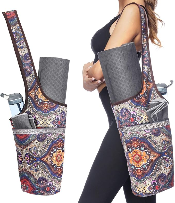 Ewedoos Canvas Yoga Mat Bag Fits Most Mats Yoga Bag with Large Storage Pockets to Hold More Accessories Ideal for Pilates ...