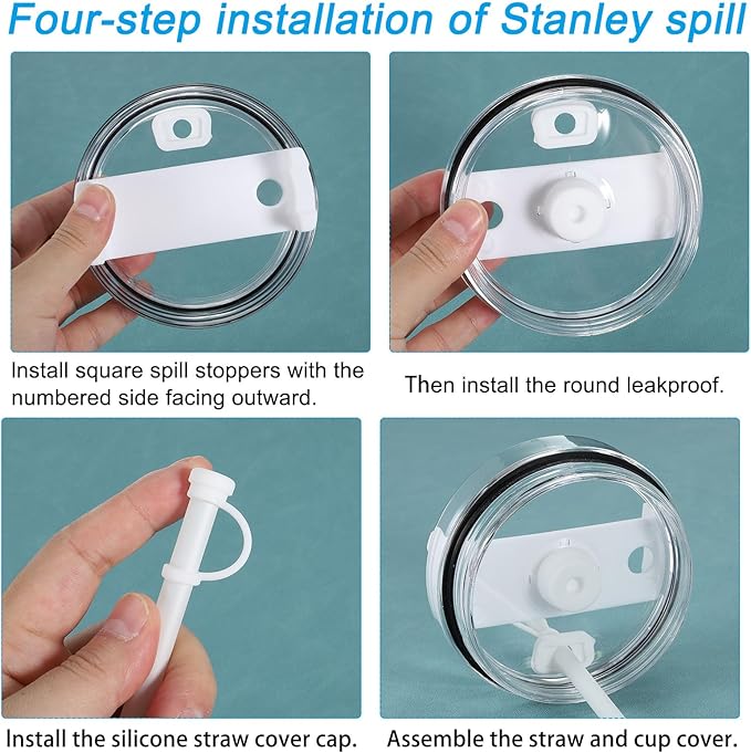 PATIKIL Silicone Spill Stopper for Straw Cup 1.0 40oz/ 30oz, Set of 6 Tumbler Accessories Including 2 Straw Cover Cap, 2 Square Spill Stopper and 2 Round Leak Stopper, White
