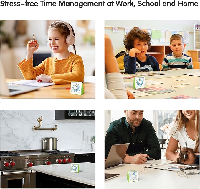 Visual Timer with Protective Case, 60-Minute Countdown Timer for Kids Autism ADHD Classroom Home Office with, Countdown Clock for Teaching Work Meeting Time Managemen with Green Dinosaur Pattern