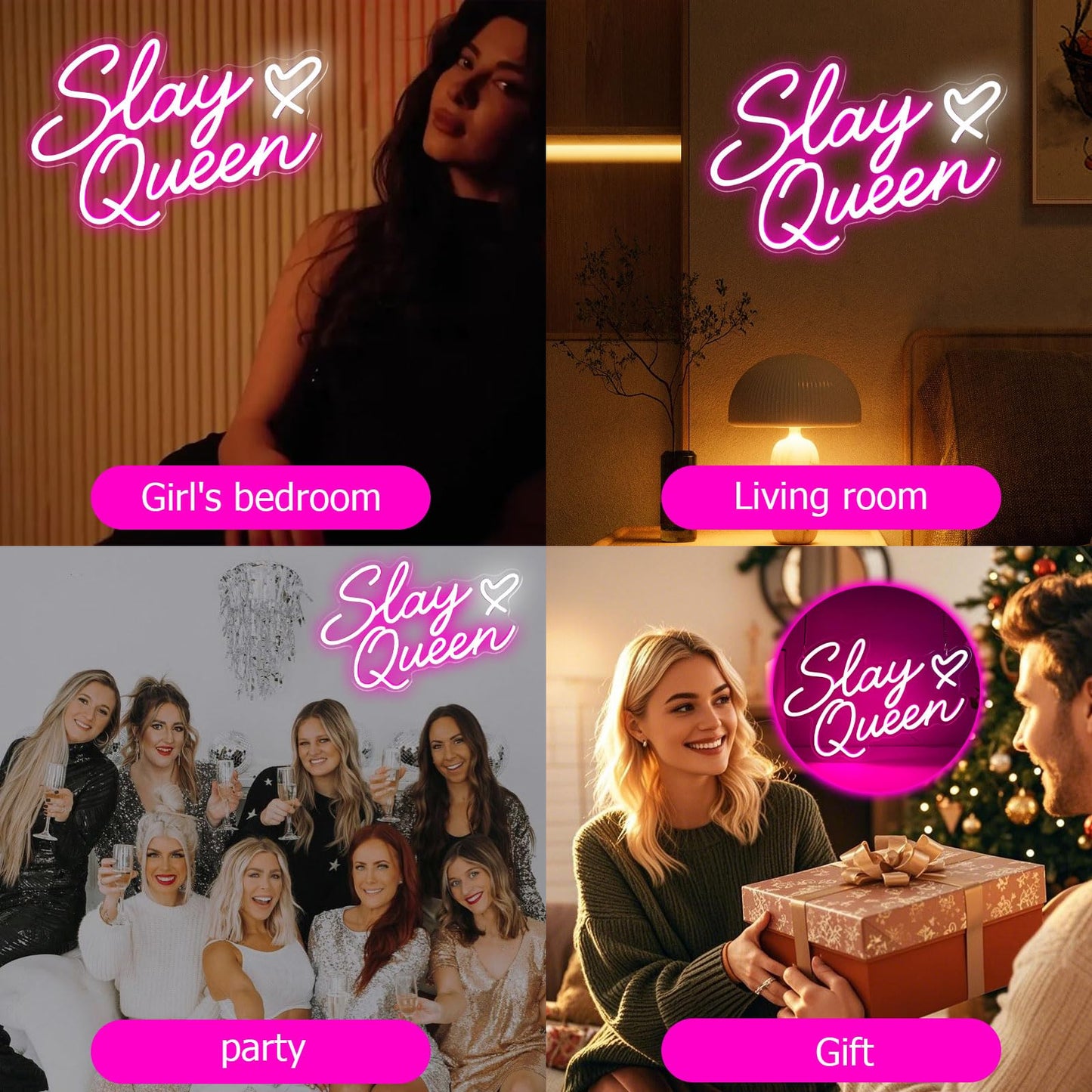 Slay Queen Neon Sign, Pink LED Light Up Signs for Wall Decor Dimmable Girls Neon Sign for Bedroom Dorm Aesthetic Preppy Room Decor Y2k Birthday Party Gifts for Girls