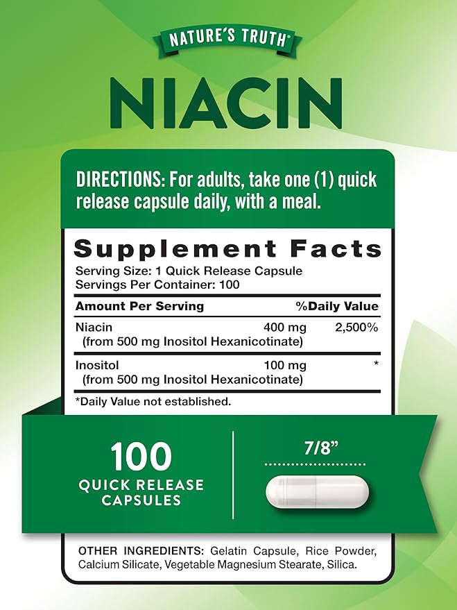 Nature's Truth Flush Free Niacin | 500mg | 100 Capsules | Non-GMO & Gluten Free Supplement