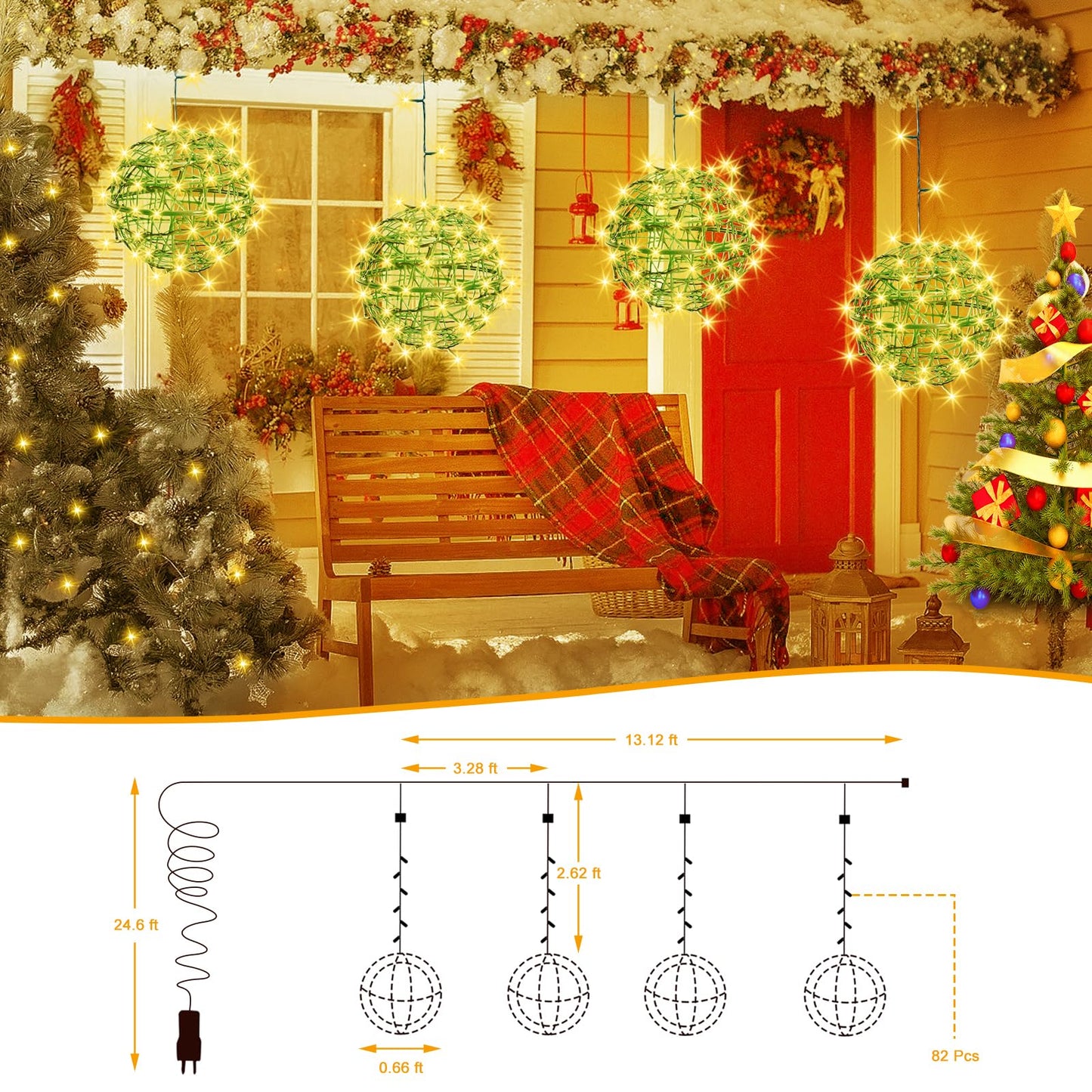 Baung Christmas String Lights Outdoors 4 Pack 7.98 Sphere Ball Tree Garden Globe Lights For Home  Party  Christmas  Porch Patio Wedding  Garden Tree Decoration With Memory Function Plug