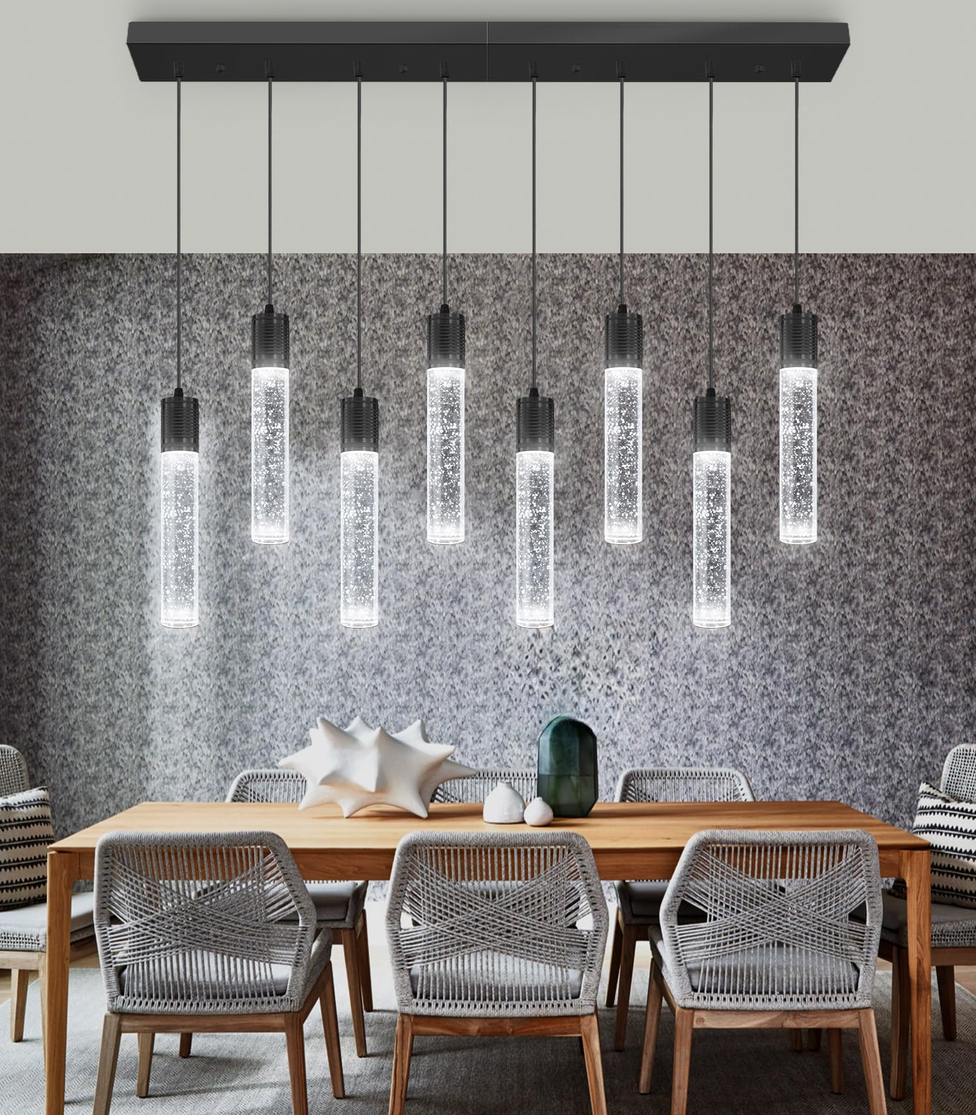 Dolria 8-Lights Modern Crystal Chandeliers For Kitchen Island Pendants Lighting Fixture For Dining Room Led Ceiling Light For Hallway Foyer 6000K Black